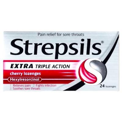 Cold & Allergy, Strepsils Extra Tripple Action Cherry 24'S